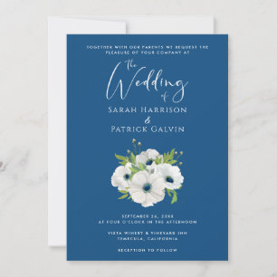 Floral Watercolor Classic Blue Wedding Invitation