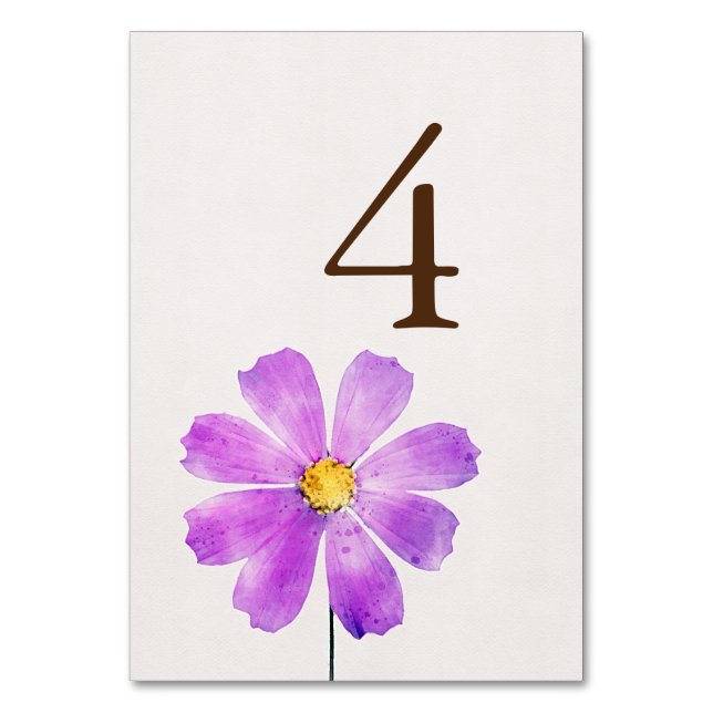 Floral Watercolor Cosmos Daisy Terracotta Wedding Table Number (Front)