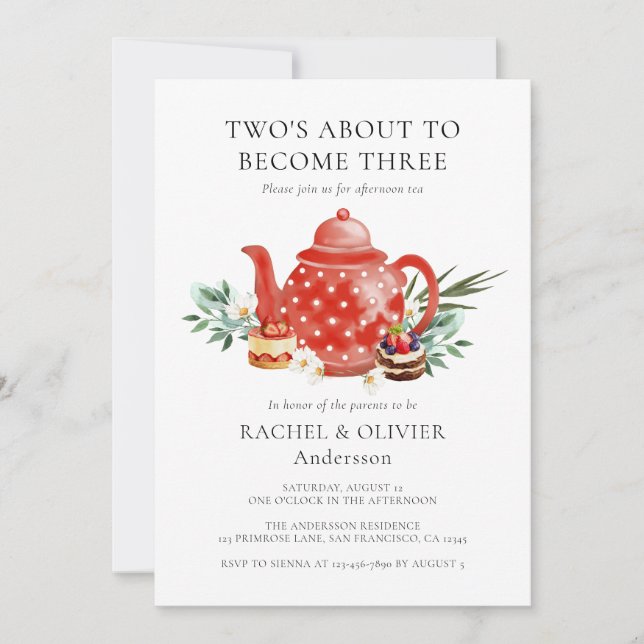 Floral Watercolor Couple's Tea Party Baby Shower  Invitation (Front)