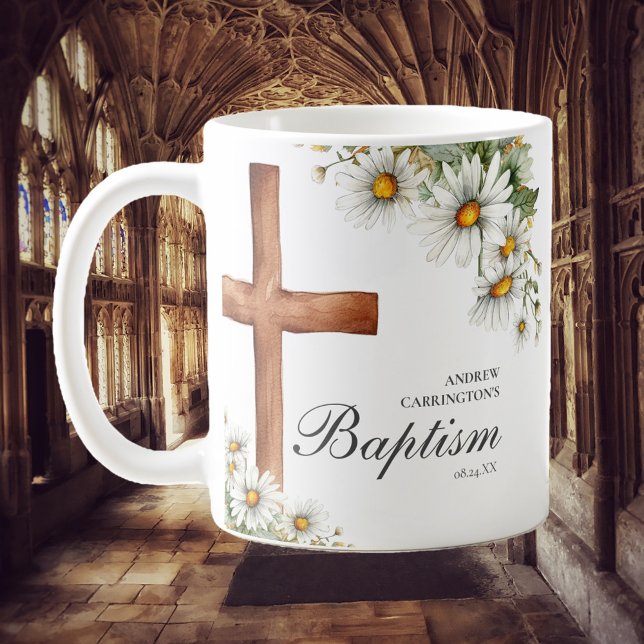 Floral Watercolor Cross Baptism Coffee Mug (Creator Uploaded)
