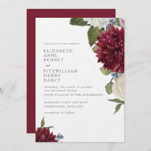 Floral Watercolor Dahlia Hydrangea Wedding Invitation