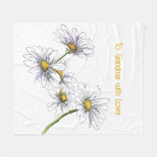 Floral Watercolor Daisy Grandma with Love  Fleece Blanket