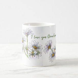 Floral Watercolor Daisy I Love You Grandma Gift Coffee Mug