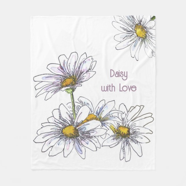 Floral Watercolor Daisy with Love  Fleece Blanket (Front)