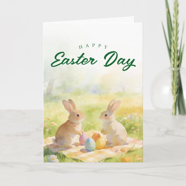 Floral Watercolor Easter Bunny Spring Holiday Card (Front)