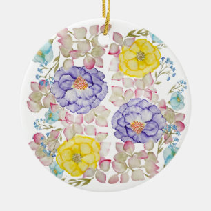 Floral watercolor elegant pattern ceramic ornament