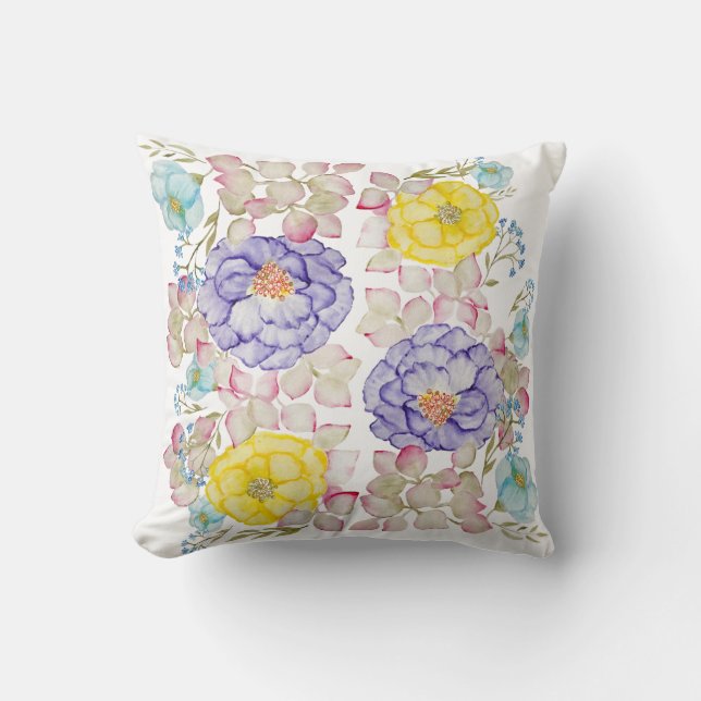 Floral watercolor elegant pattern cushion (Front)