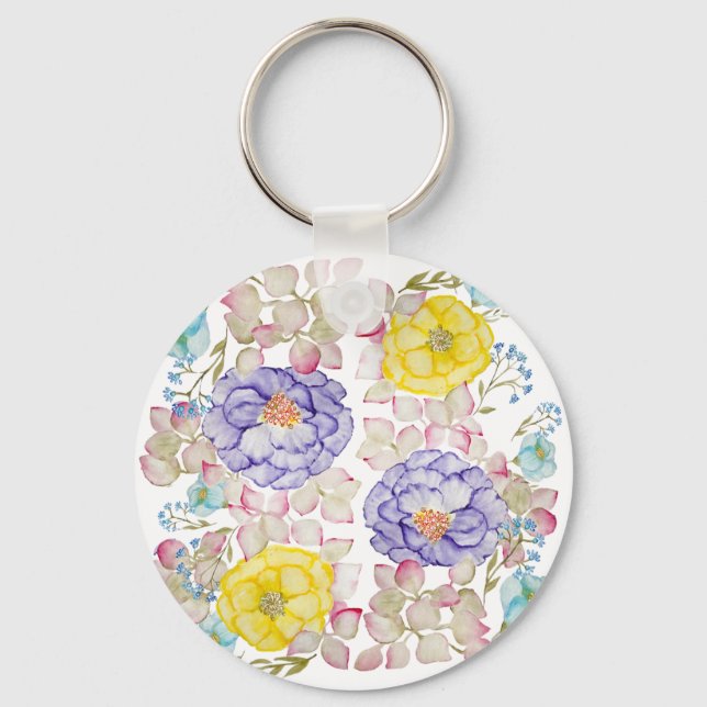 Floral watercolor elegant pattern key ring (Front)