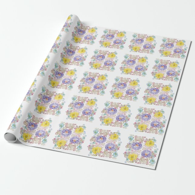 Floral watercolor elegant pattern wrapping paper (Unrolled)