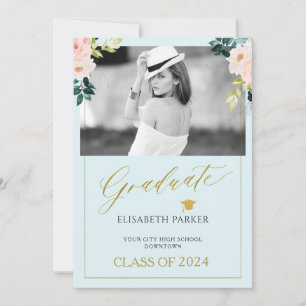 Floral watercolor elegant photo graduation announcement