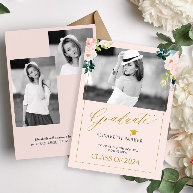 Floral watercolor elegant photo graduation announcement (Creator Uploaded)