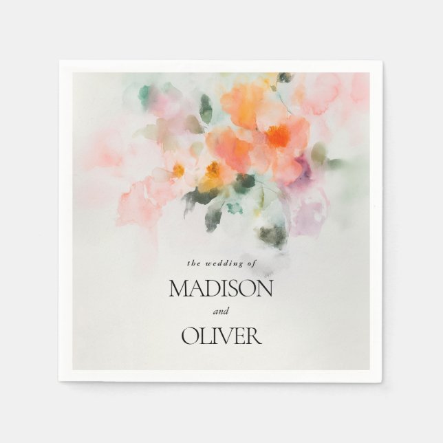 Floral Watercolor Elegant Romantic Luxury Wedding Napkin (Front)