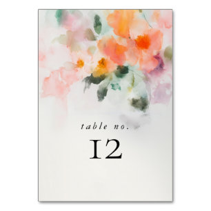 Floral Watercolor Elegant Romantic Summer Wedding Table Number