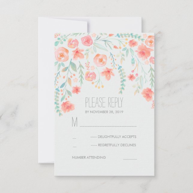 Floral Watercolor Elegant Wedding RSVP Cards (Front)