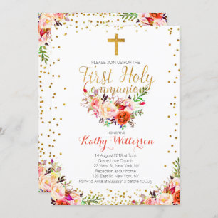 Floral Watercolor First Holy Communion Invitation