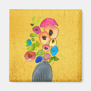 Floral watercolor flowers in vase magnet