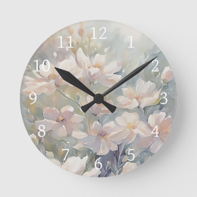 Floral Watercolor Flowers Pastel Design 359 Round Clock (Front)