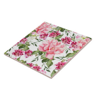 Floral Watercolor Flowers Roses Peony Orchids Ceramic Tile