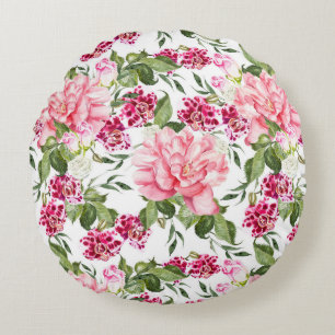 Floral Watercolor Flowers Roses Peony Orchids  Round Cushion
