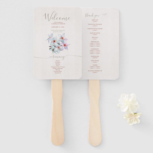 Floral Watercolor Frangipani Terracotta Wedding Hand Fan (Front and Back)