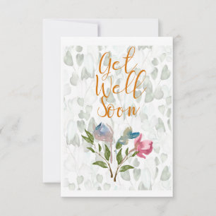 Floral Watercolor Get Well Soon Flat Note Card