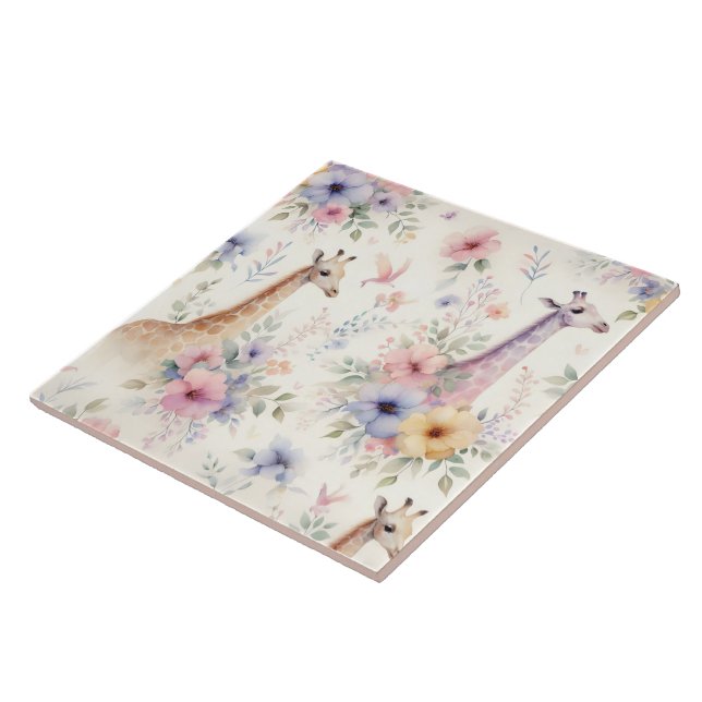 Floral Watercolor Giraffe Tile Design (Side)