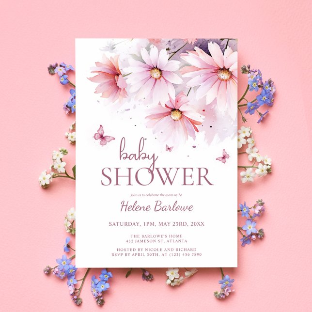 Floral Watercolor Girl Baby Shower Invitation (Floral Watercolor Girl Baby Shower Invitation)