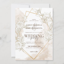 Floral Watercolor Gold Fremad Wedding Invitation