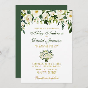 Floral Watercolor Green Gold Wedding Invitation BG