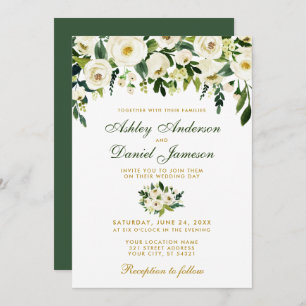 Floral Watercolor Green Gold Wedding Invitation GB