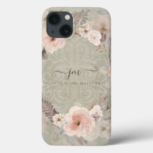 Floral Watercolor Greenery Rustic Grey Wood Script iPhone 13 Case