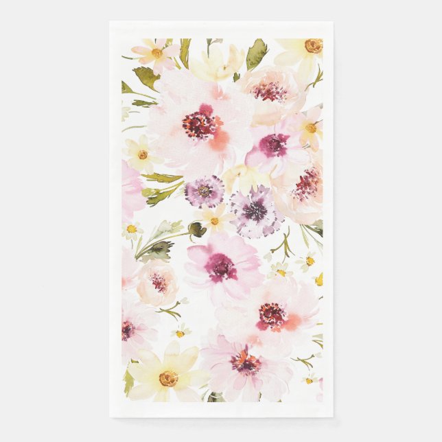 Floral Watercolor Guest Towel Napkin (Front)
