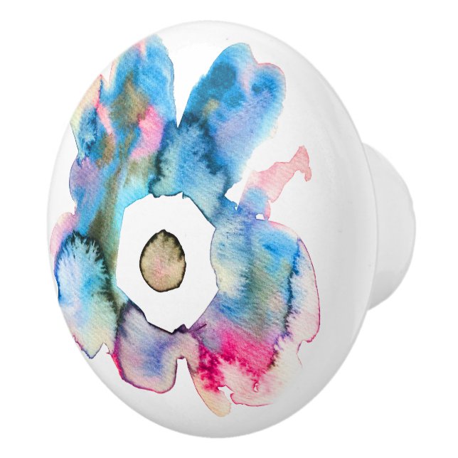 Floral watercolor hand drawn abstract art ceramic knob (Right)