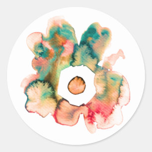 Floral watercolor hand drawn abstract art classic classic round sticker