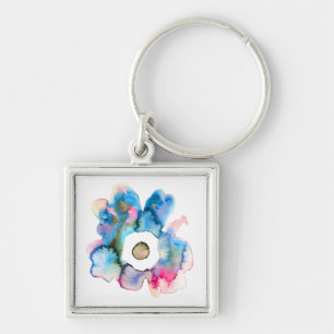Floral watercolor hand drawn abstract art key ring