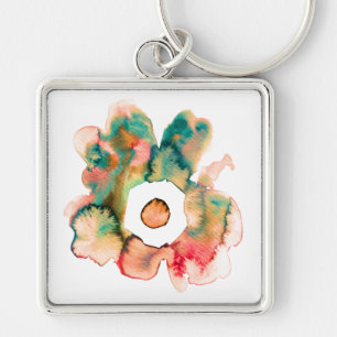 Floral watercolor hand drawn abstract art keychain