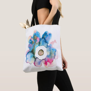 Floral watercolor hand drawn abstract art tote bag