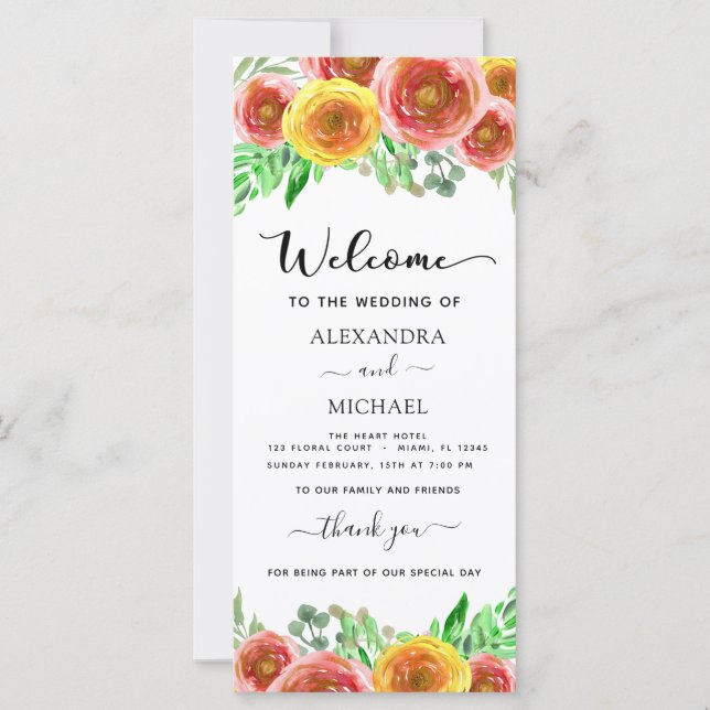 Floral Watercolor Hand Lettered Wedding Program (Front)
