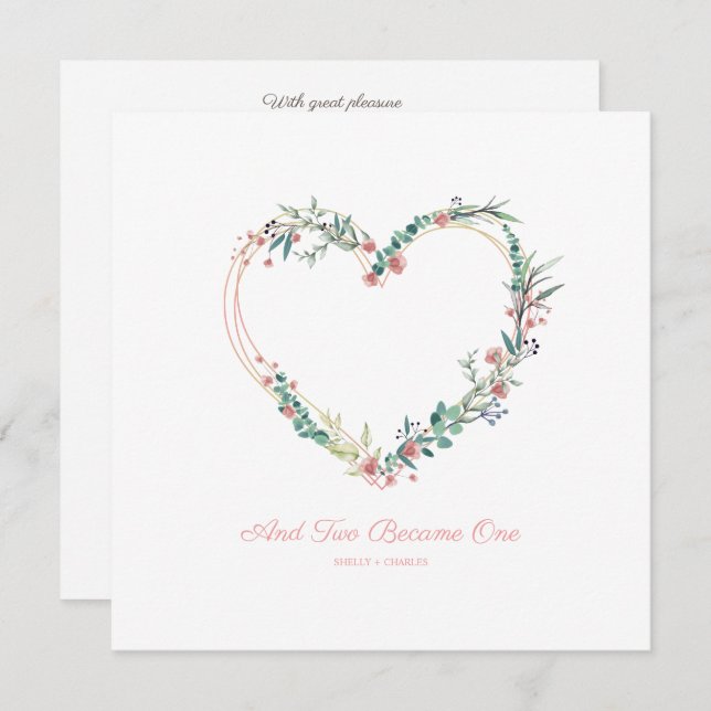Floral Watercolor Heart with Leaves in Pink Invitation (Front/Back)