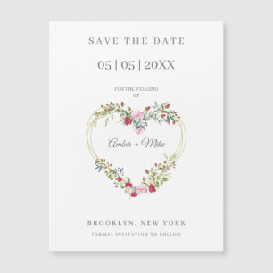 Floral Watercolor Heart with Leaves in Pink & Red
