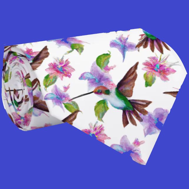 Floral Watercolor Hummingbird Flowers Neck Tie (Creator Uploaded)