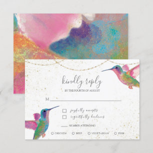 Floral Watercolor Hummingbirds Colourful Gold RSVP Card
