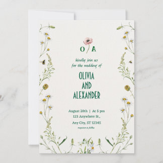 Floral Watercolor Illustration Wedding Invitation