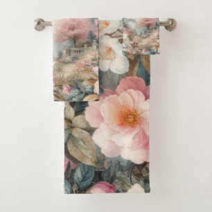 Floral watercolor in soft pastel colours bath towel set