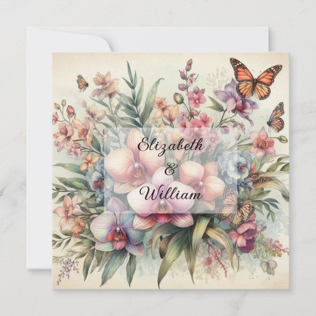 Floral watercolor in soft pastel colours  invitation (Front)