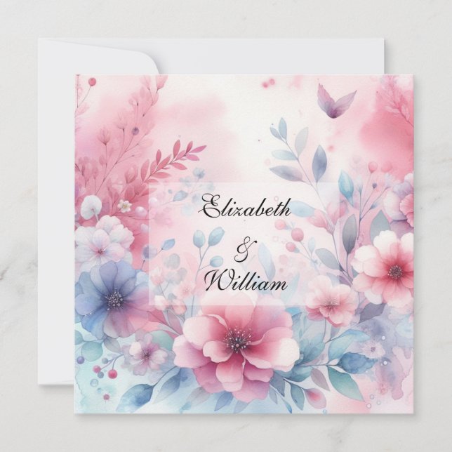 Floral watercolor in soft pastel colours  invitation (Front)
