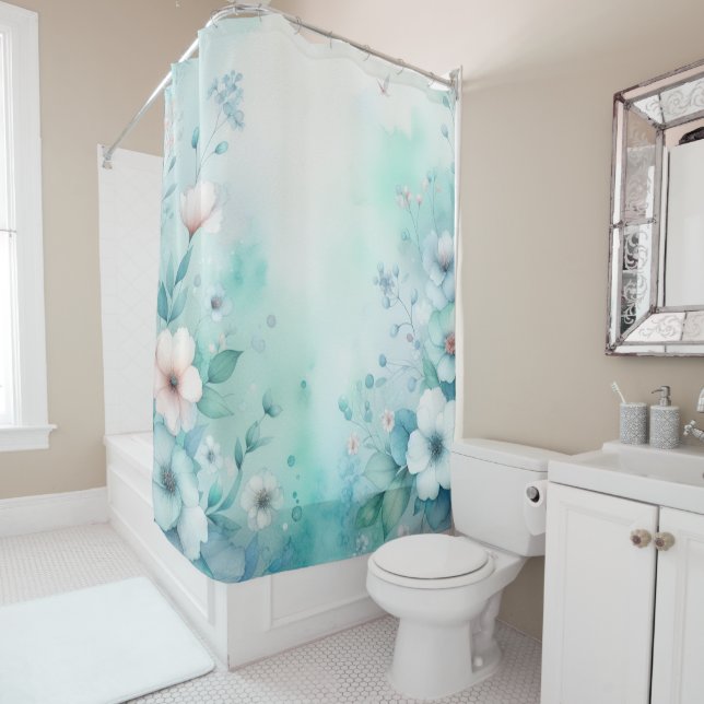 Floral watercolor in soft pastel colours  shower curtain (In Situ)