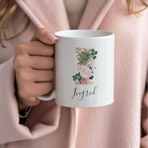 Floral Watercolor Initial Mug - I
