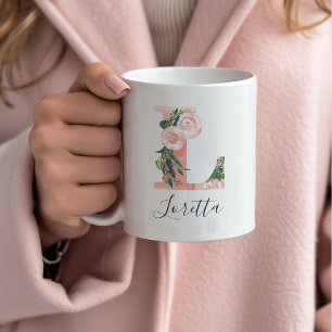 Floral Watercolor Initial Mug - L