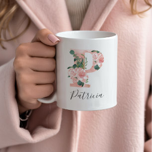 Floral Watercolor Initial Mug - P
